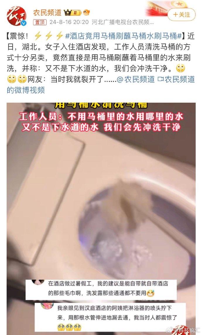 湖北一酒店用马桶刷蘸马桶水刷洗马桶 声称：又不是下水道的水，我们会冲洗干净的(图1)