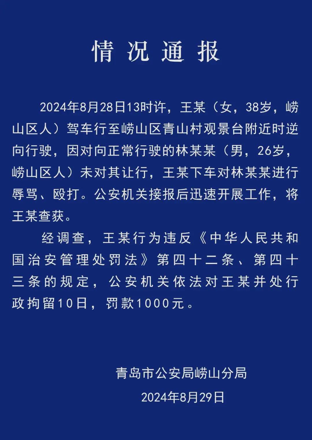 “打你怎么了？”女司机逆行还辱骂殴打他人致口鼻流血，警方通报 (图1)