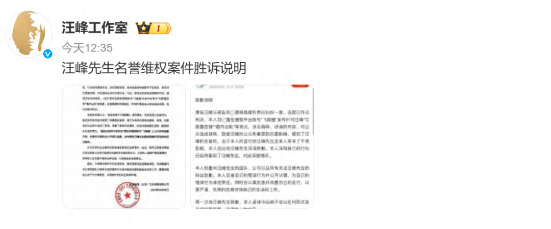 网络喷子被反击！汪峰胜诉 刘*雷公开道歉、赔偿(图1)